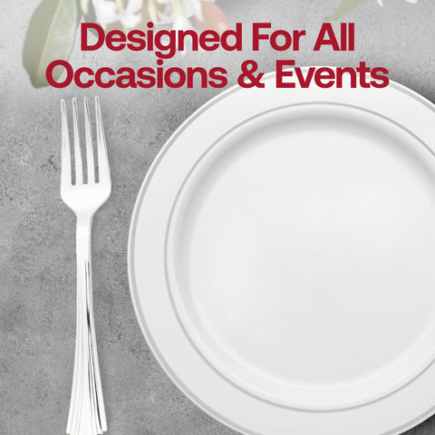 Shiny Metallic Groove Silver Plastic Forks Lifestyle | The Kaya Collection