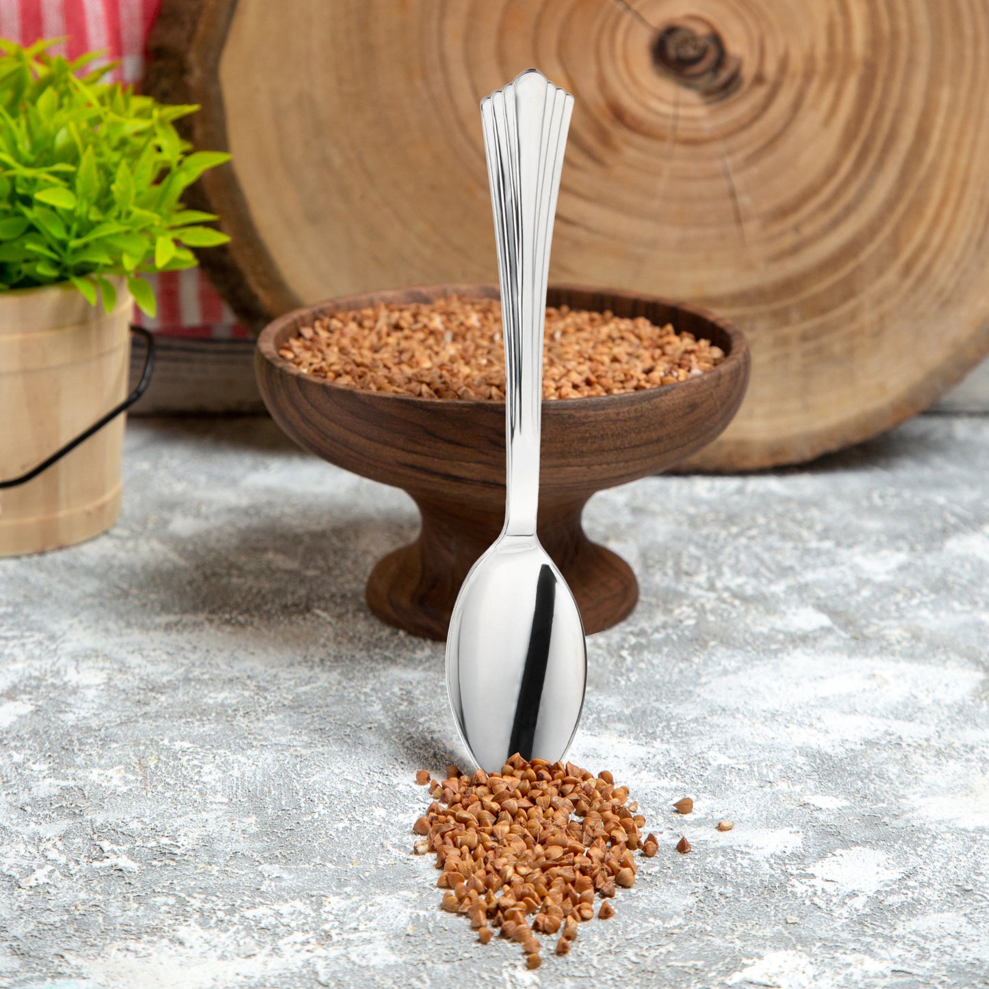Shiny Metallic Groove Silver Disposable Plastic Spoons
