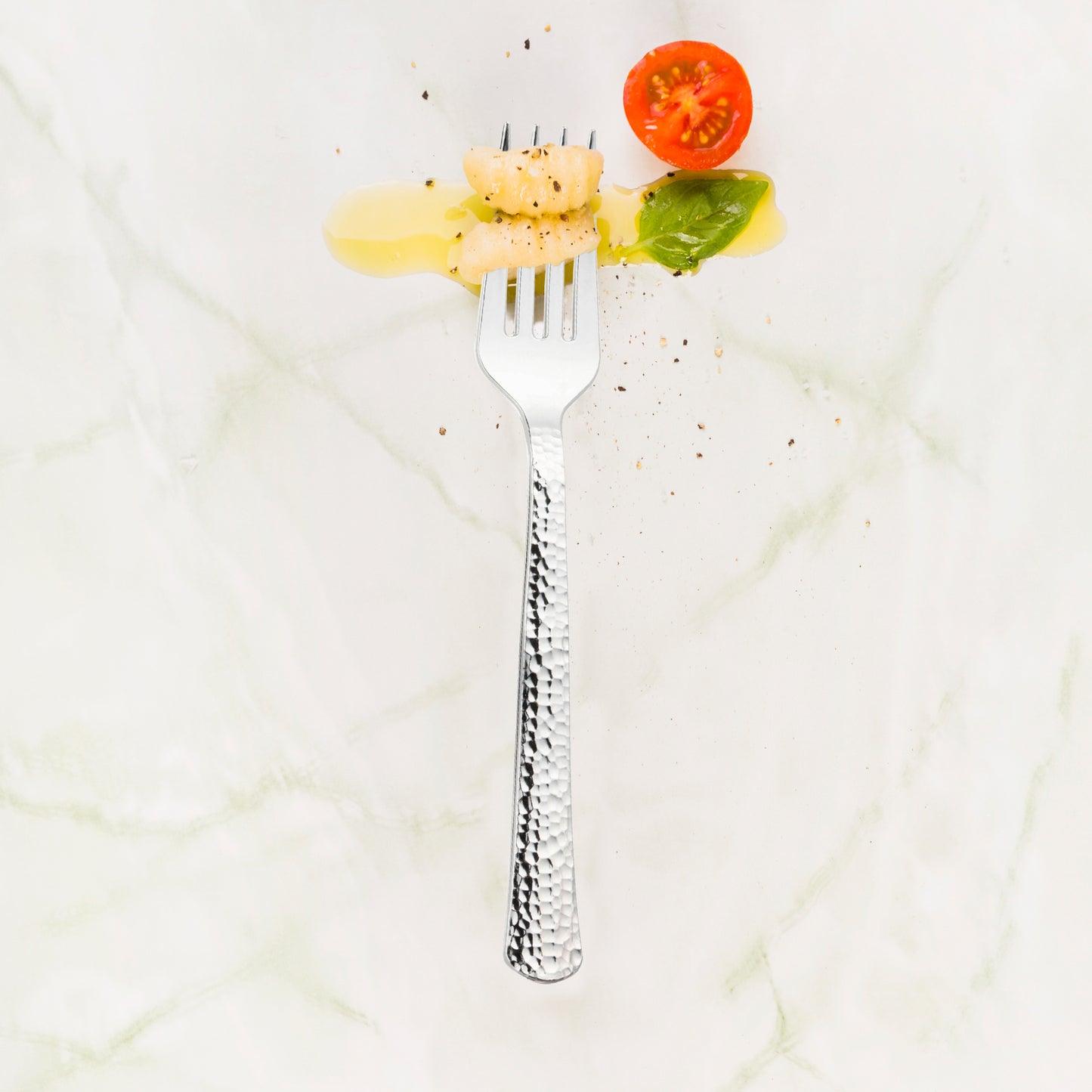 Shiny Metallic Silver Hammered Disposable Plastic Forks
