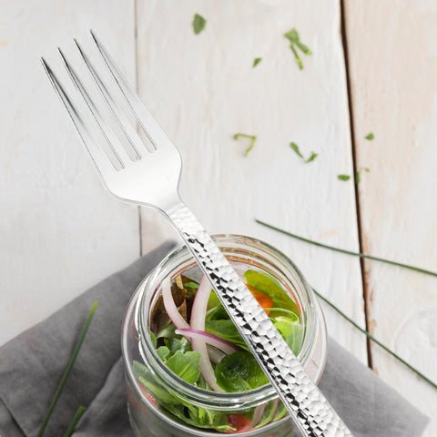 Shiny Metallic Silver Hammered Disposable Plastic Forks