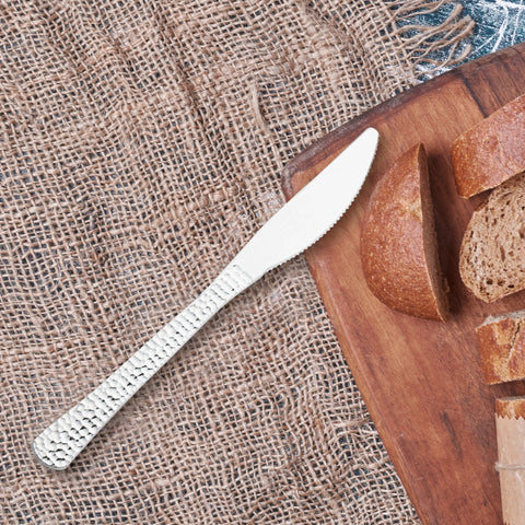 Shiny Metallic Silver Hammered Disposable Plastic Knives