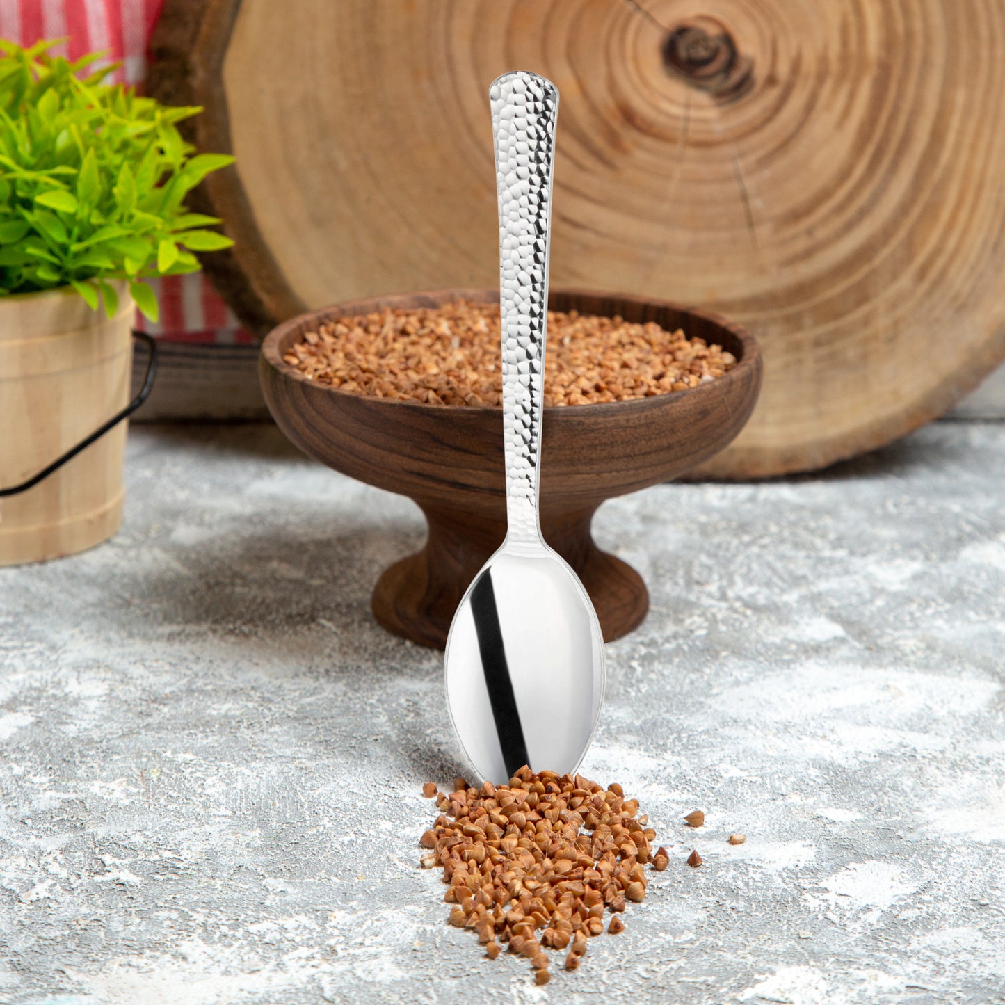 Shiny Metallic Silver Hammered Disposable Plastic Spoons