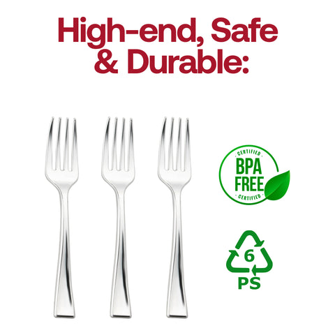 Shiny Metallic Silver Mini Plastic Disposable Tasting Forks BPA | The Kaya Collection