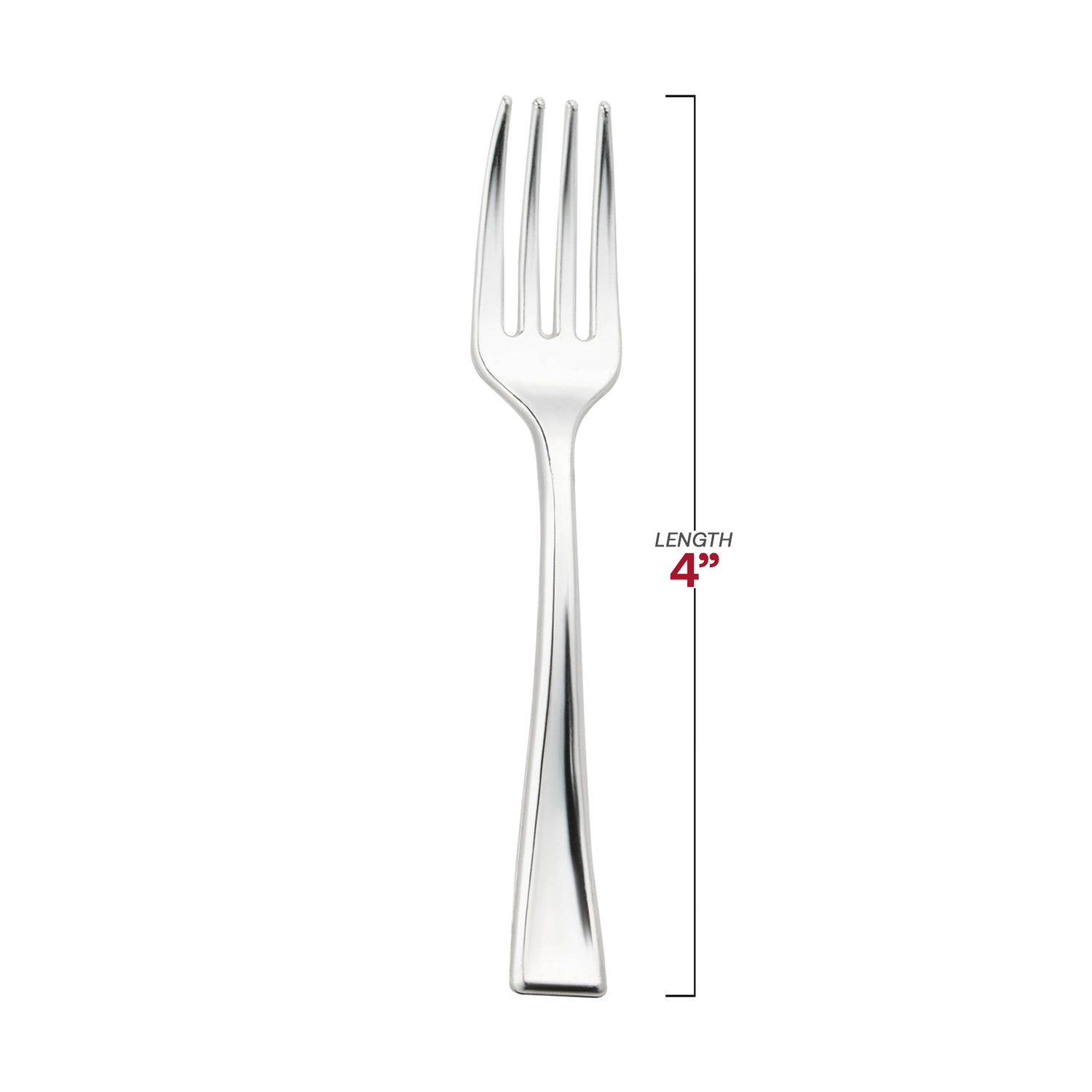 Shiny Metallic Silver Mini Plastic Disposable Tasting Forks Dimension | The Kaya Collection