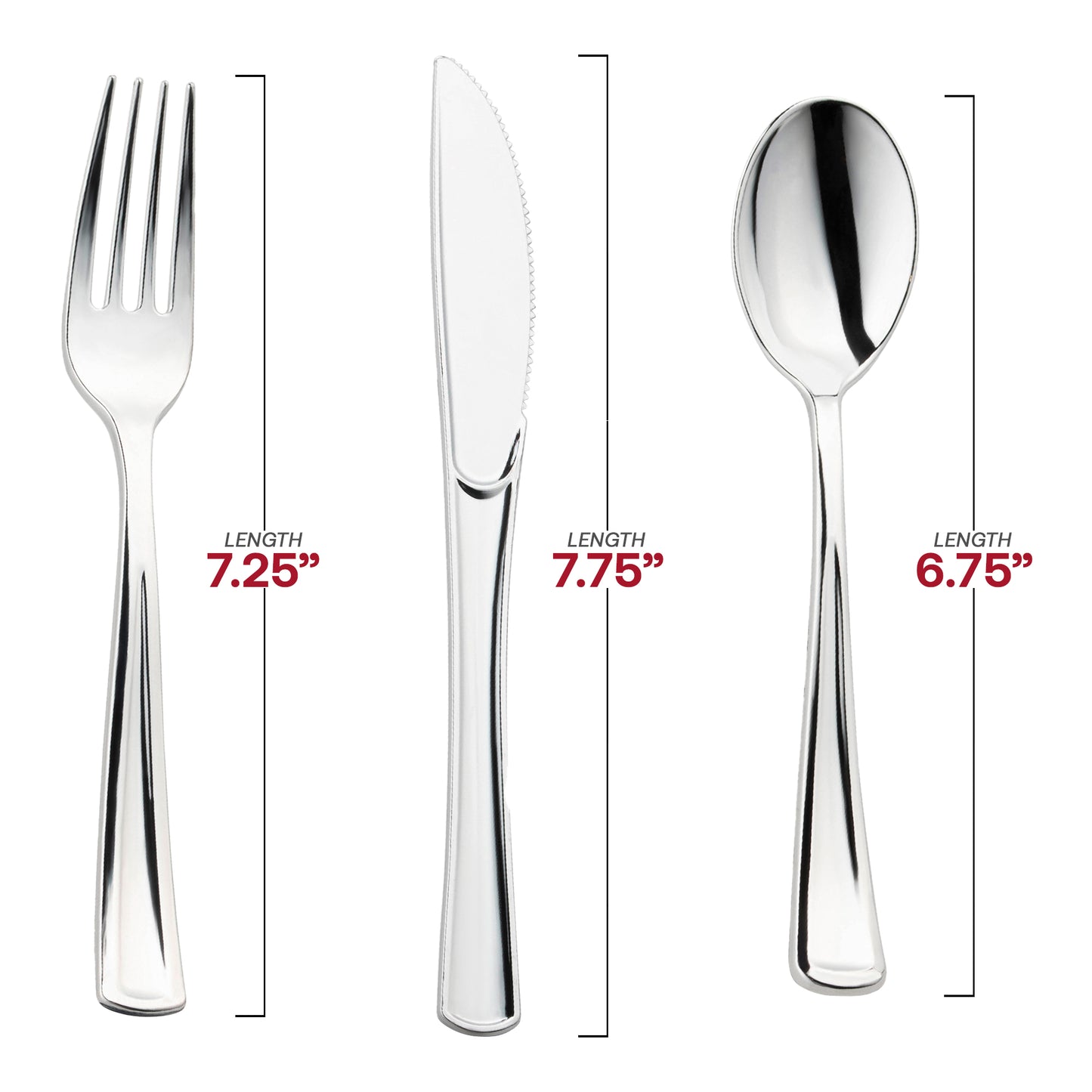 Shiny Metallic Silver Disposable Plastic Cutlery Combo Set