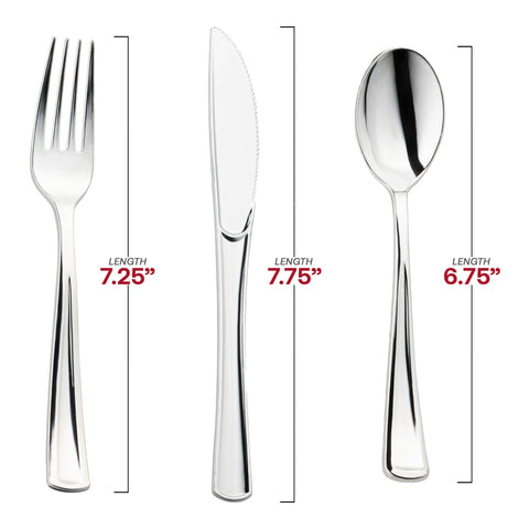Shiny Metallic Silver Disposable Plastic Cutlery Combo Set