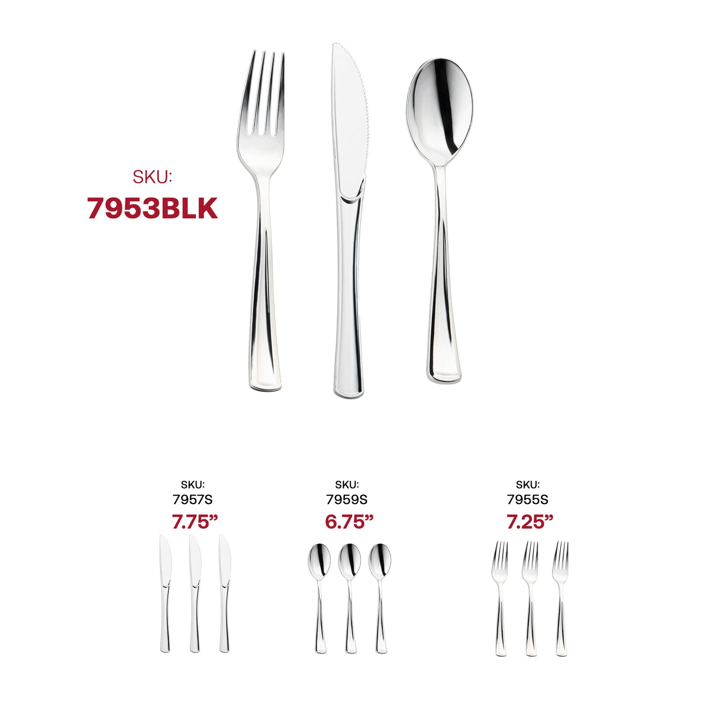 Shiny Metallic Silver Disposable Plastic Cutlery Combo Set
