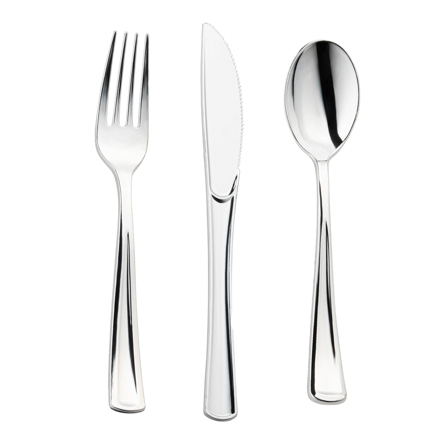 Shiny Metallic Silver Disposable Plastic Cutlery Combo Set