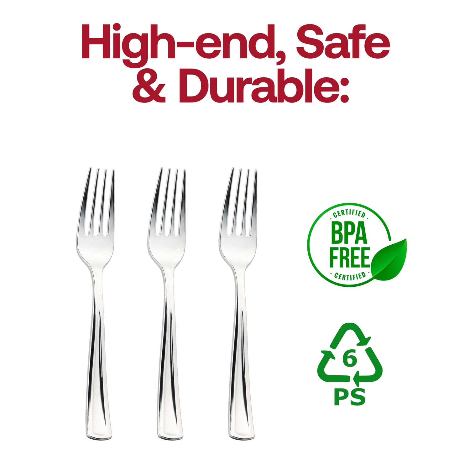 Shiny Metallic Silver Plastic Forks BPA | The Kaya Collection
