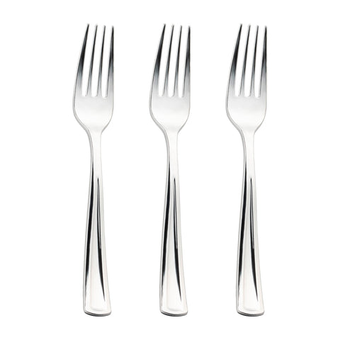 Shiny Metallic Silver Plastic Forks Secondary | The Kaya Collection