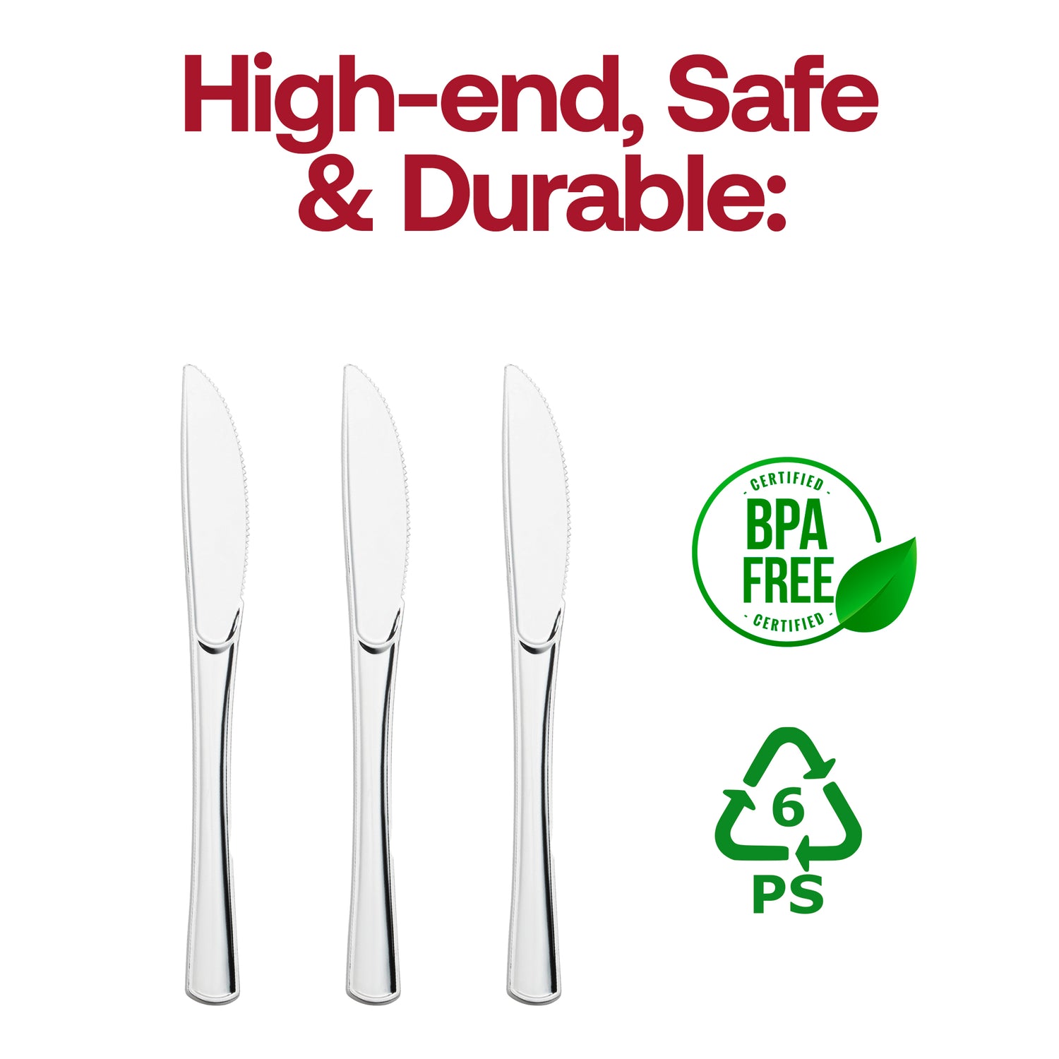 Shiny Metallic Silver Plastic Knives BPA | The Kaya Collection
