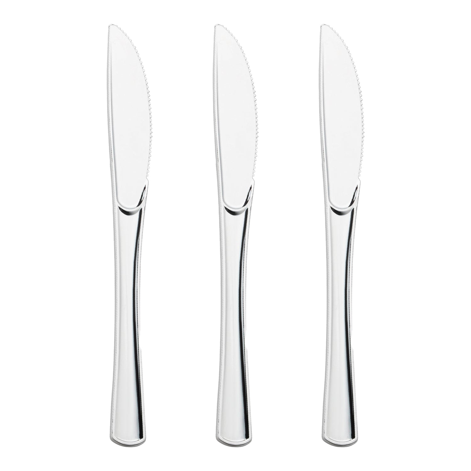 Shiny Metallic Silver Plastic Knives Secondary | The Kaya Collection