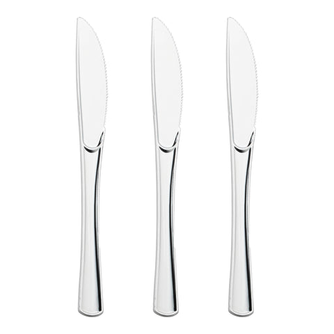 Shiny Metallic Silver Plastic Knives Secondary | The Kaya Collection