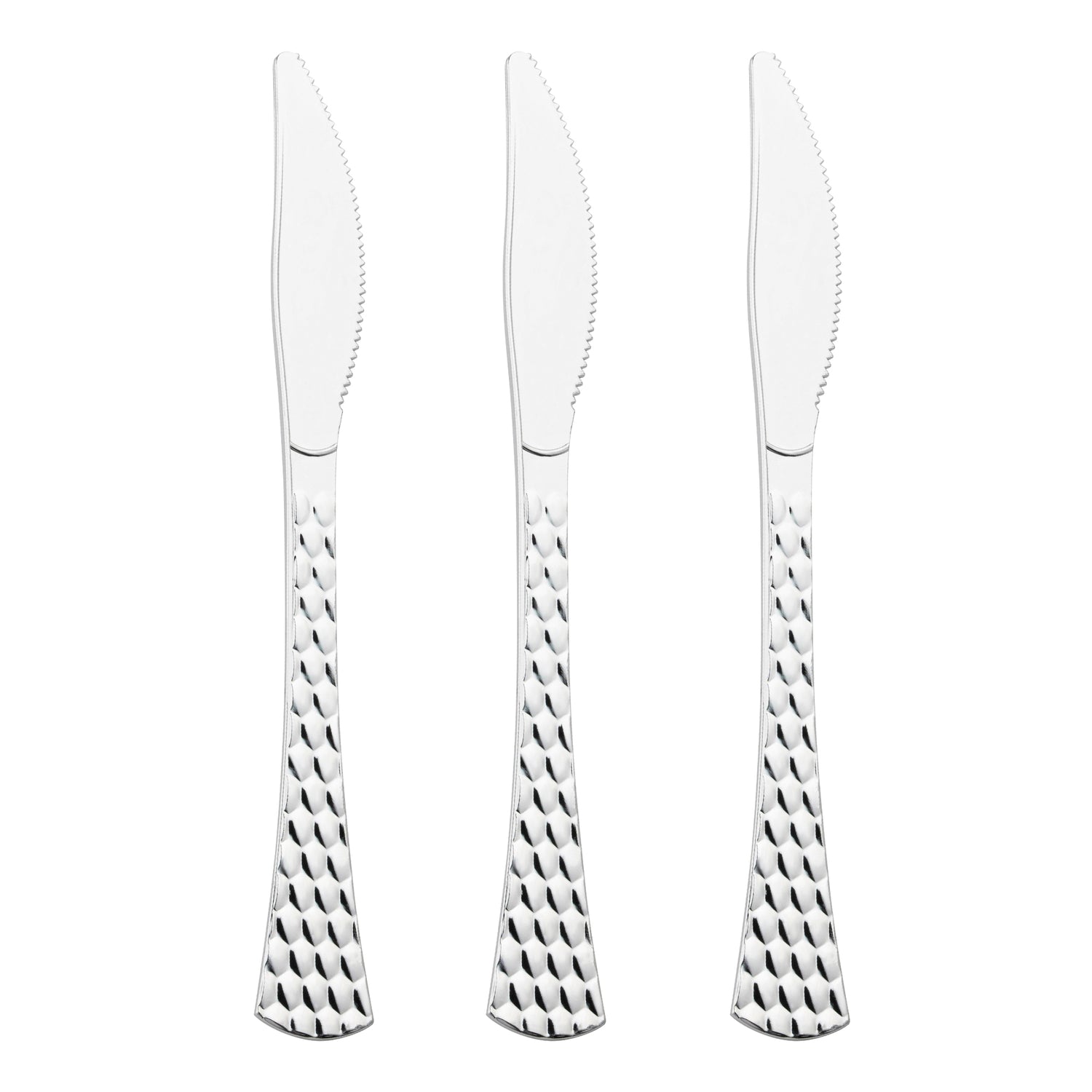 Shiny Silver Glamour Cutlery Disposable Plastic Knives | The Kaya Collection