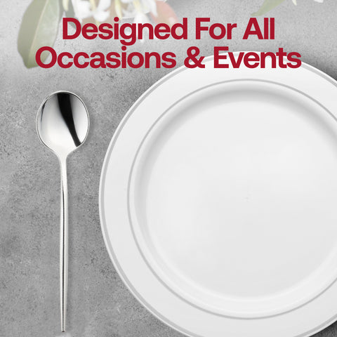 Shiny Silver Moderno Disposable Plastic Dessert Spoons Lifestyle | The Kaya Collection