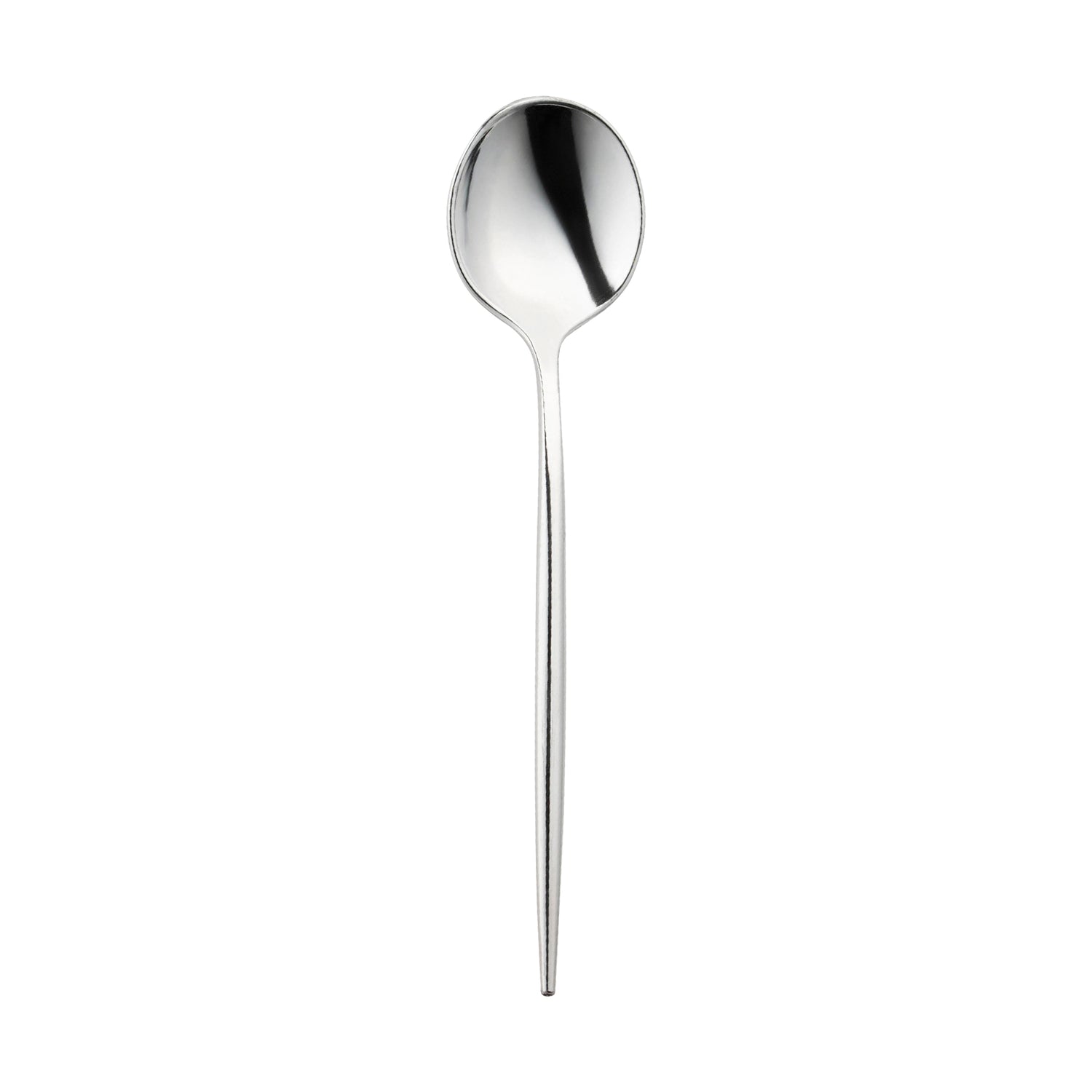 Shiny Silver Moderno Disposable Plastic Dessert Spoons Main | The Kaya Collection