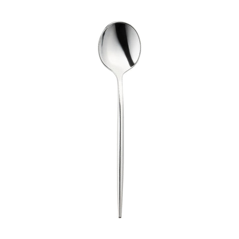 Shiny Silver Moderno Disposable Plastic Dessert Spoons Main | The Kaya Collection