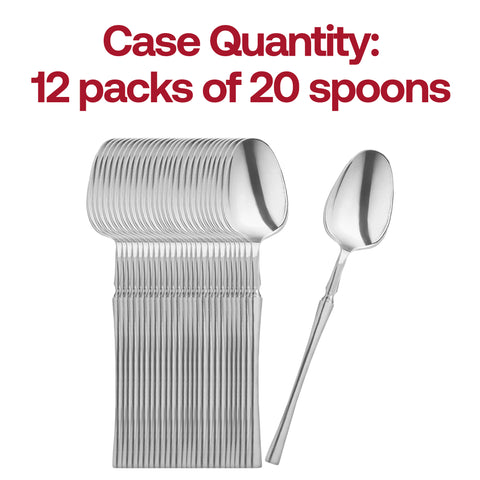 Shiny Metallic Silver Moderno Disposable Plastic Dessert Spoons