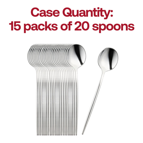 Shiny Silver Moderno Disposable Plastic Dessert Spoons Quantity | The Kaya Collection