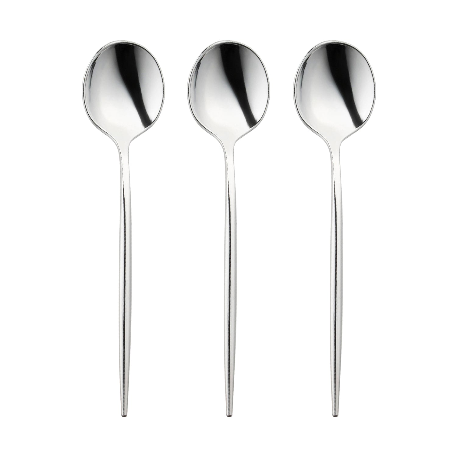 Shiny Silver Moderno Disposable Plastic Dessert Spoons Secondary | The Kaya Collection