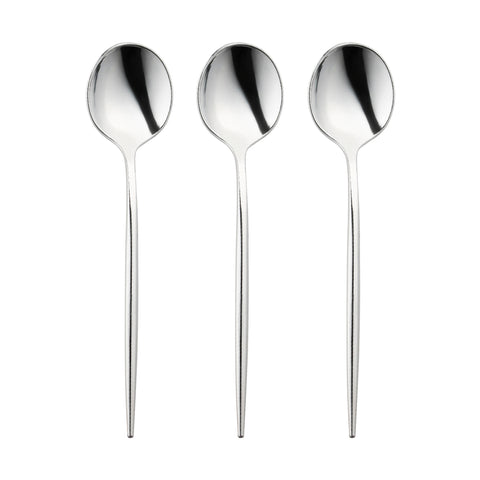 Shiny Silver Moderno Disposable Plastic Dessert Spoons Secondary | The Kaya Collection