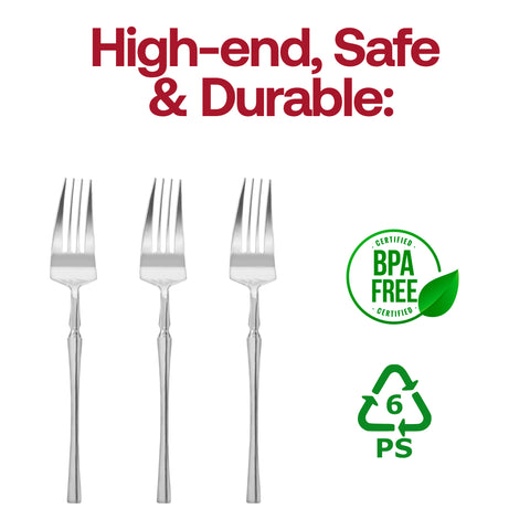 Shiny Metallic Silver Moderno Disposable Plastic Dinner Forks