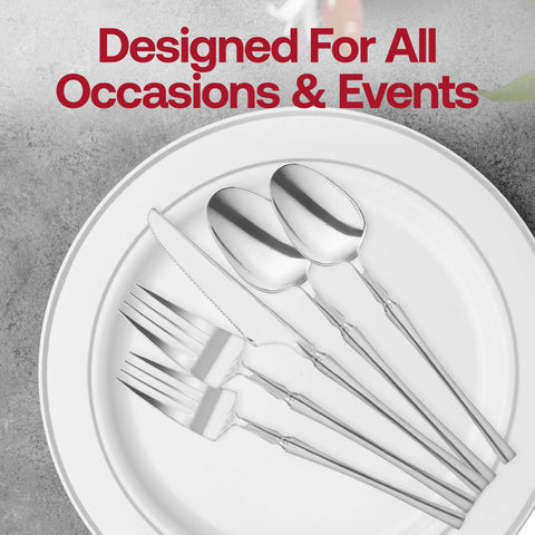Shiny Metallic Silver Moderno Disposable Plastic Dinner Spoons