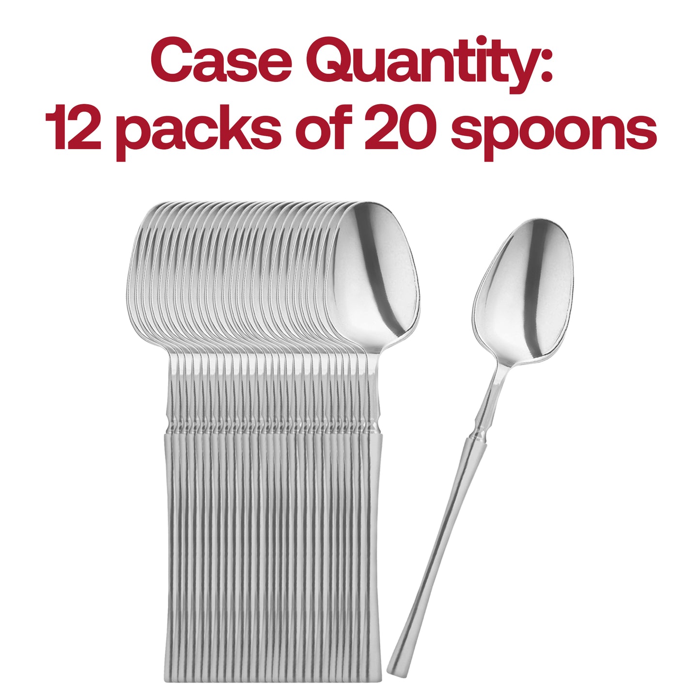 Shiny Metallic Silver Moderno Disposable Plastic Dinner Spoons