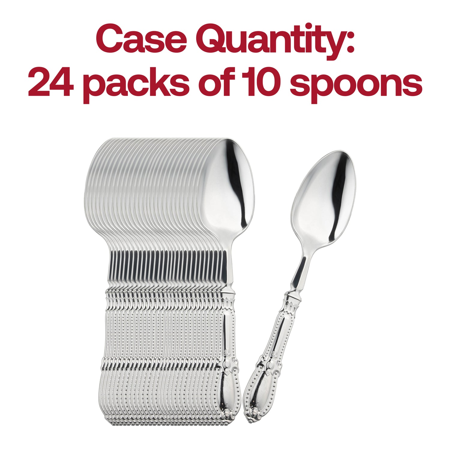Silver Baroque Disposable Plastic Dinner Spoons Quantity | The Kaya Collection