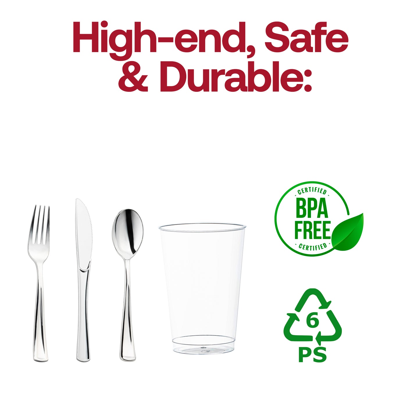 Silver Disposable Plastic Cutlery and Cup Set