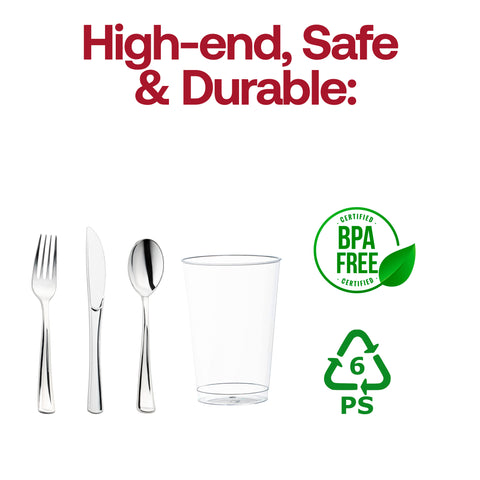Silver Disposable Plastic Cutlery and Cup Set