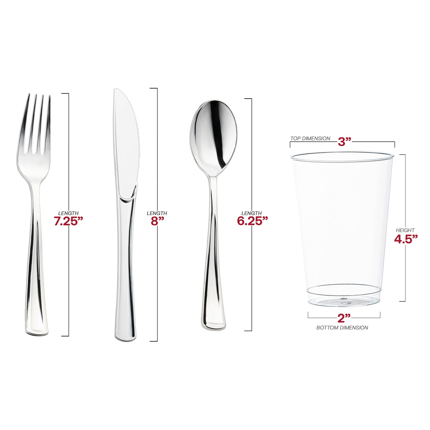 Silver Disposable Plastic Cutlery and Cup Set
