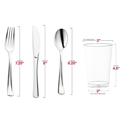Silver Disposable Plastic Cutlery and Cup Set