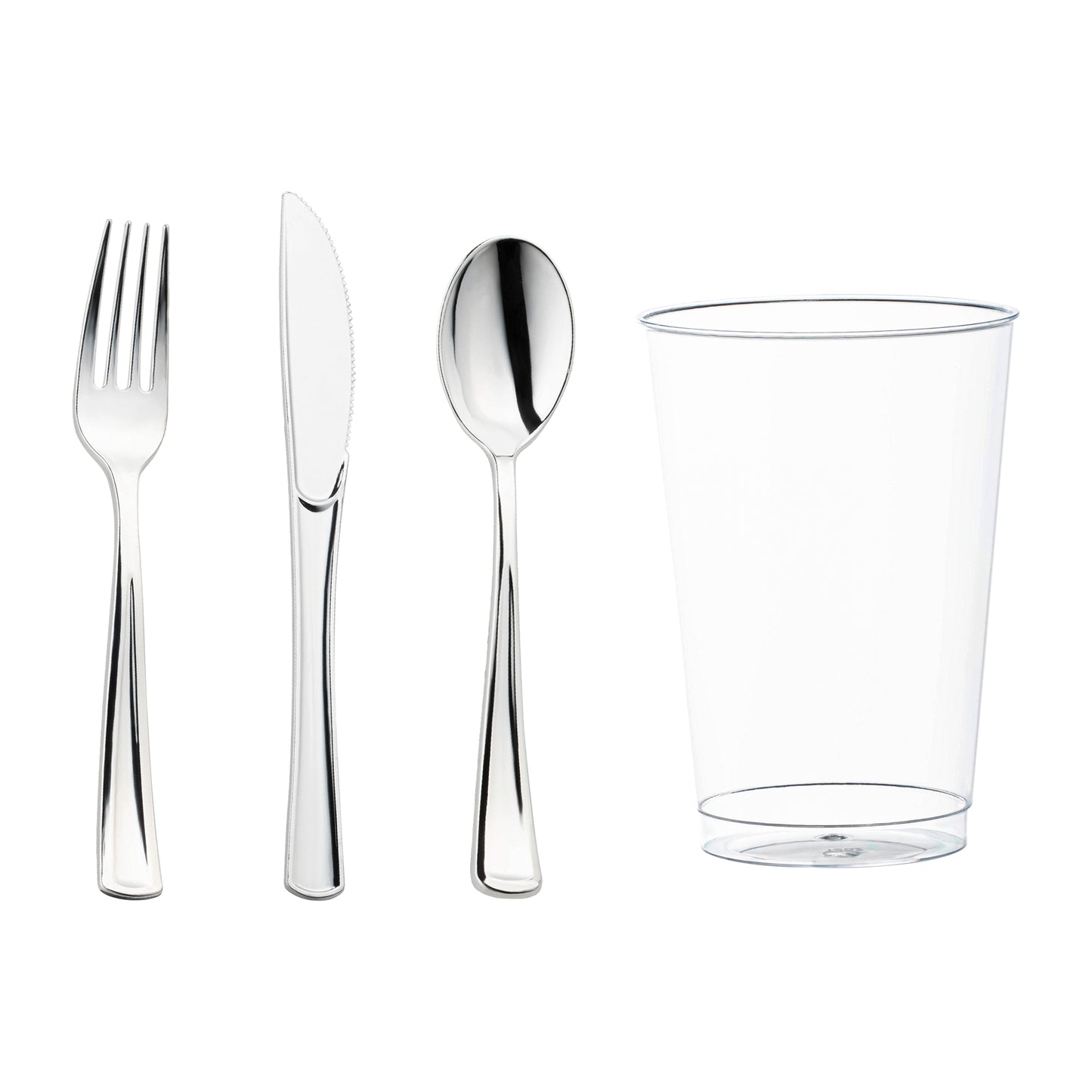 Silver Disposable Plastic Cutlery and Cup Set