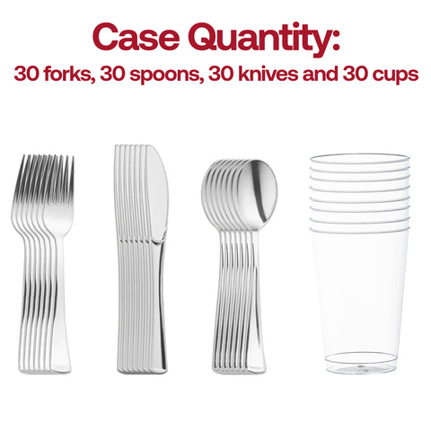 Silver Disposable Plastic Cutlery and Cup Set