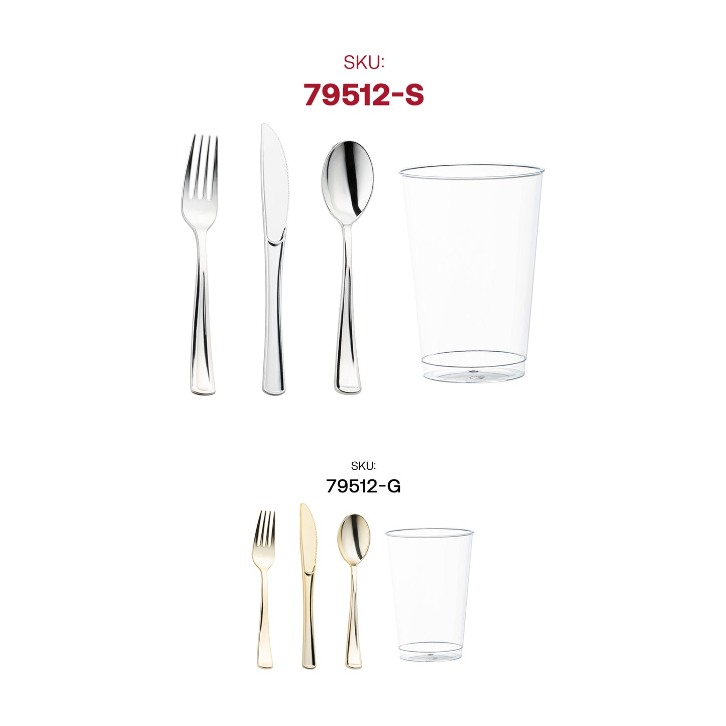 Silver Disposable Plastic Cutlery and Cup Set