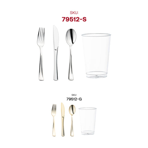 Silver Disposable Plastic Cutlery and Cup Set