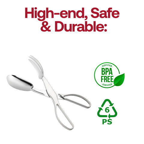 Silver Plastic Disposable Serving Salad Scissor Tongs