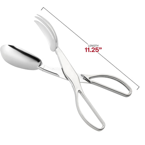 Silver Plastic Disposable Serving Salad Scissor Tongs
