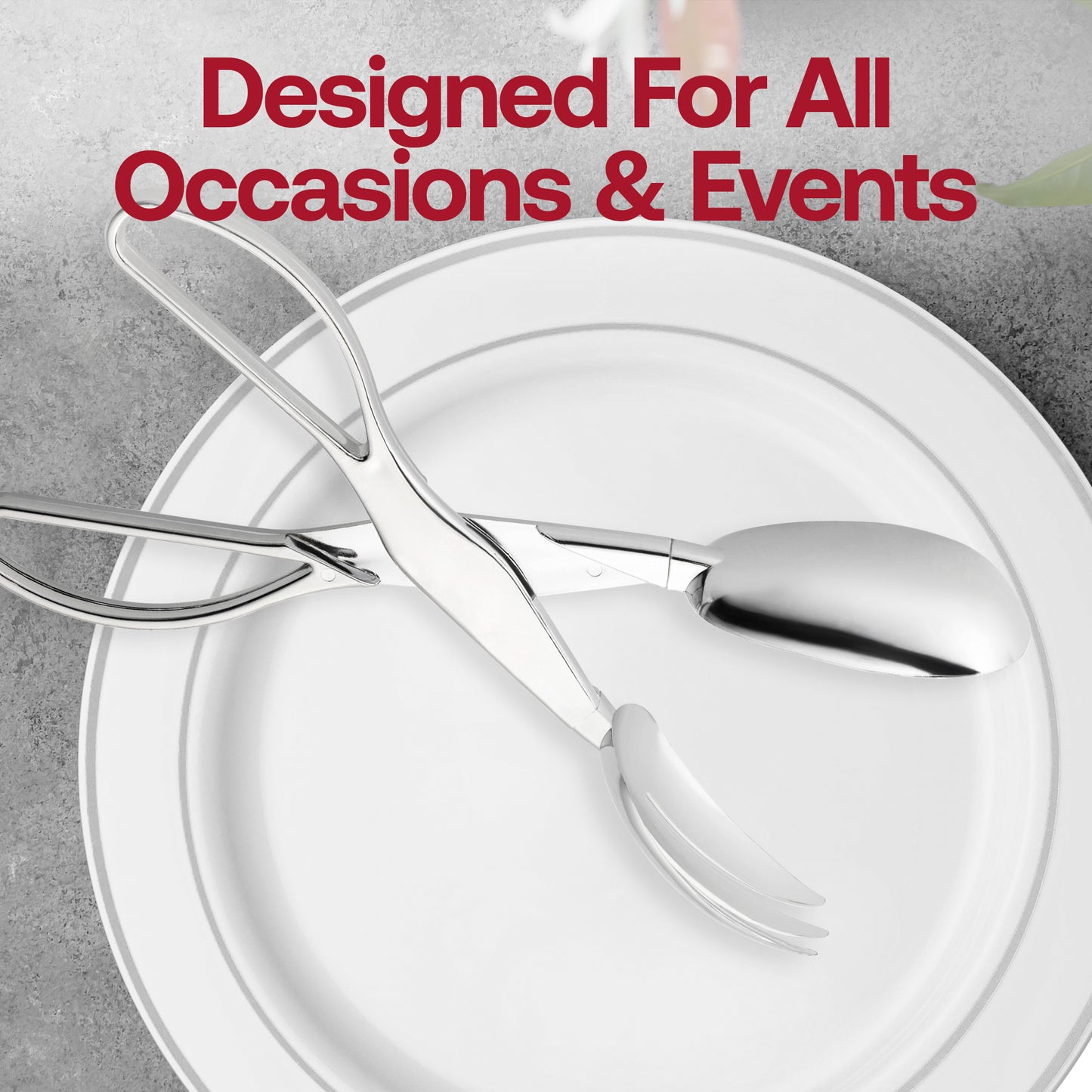 Silver Plastic Disposable Serving Salad Scissor Tongs