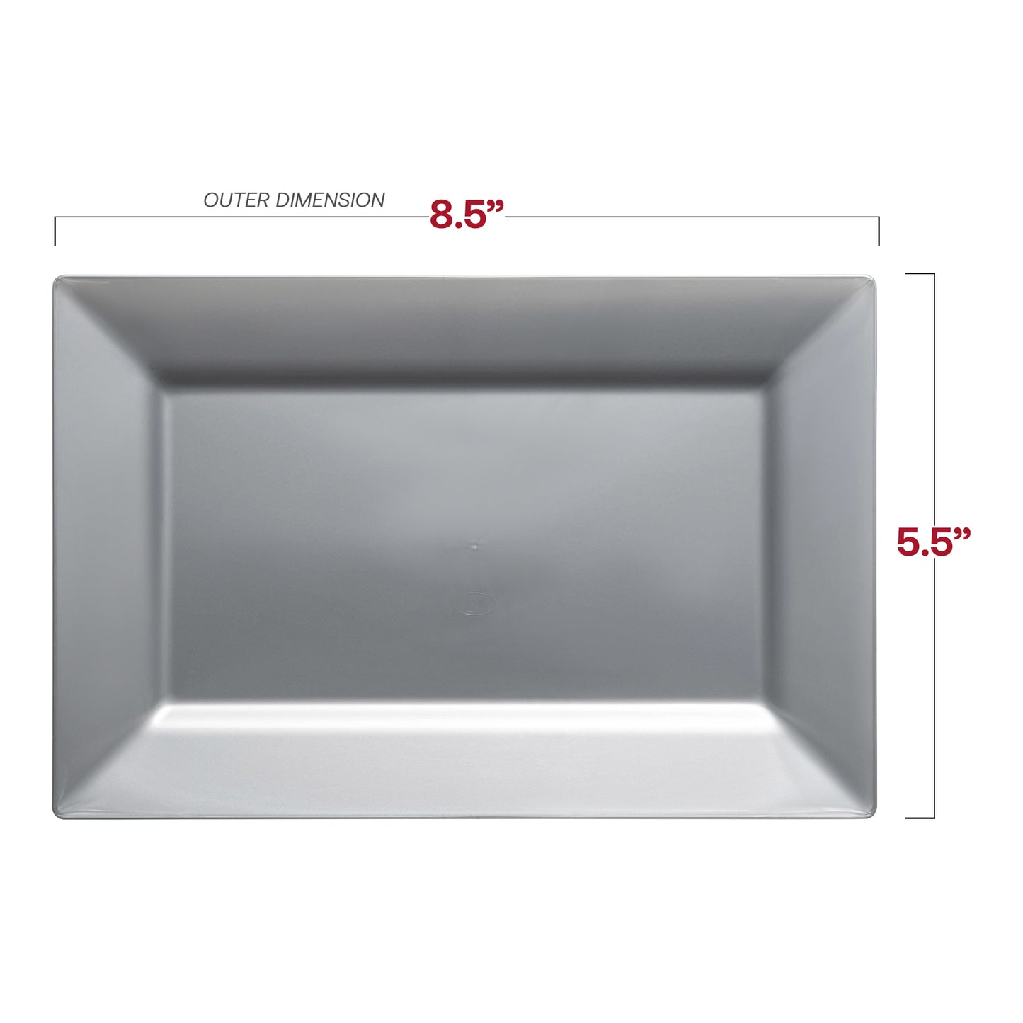 Silver Rectangular Disposable Plastic Dessert Plates (5.5" x 8.5")