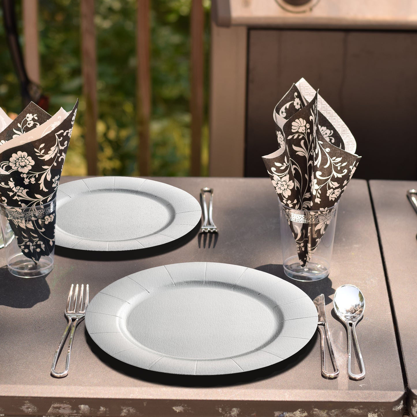 Shiny Silver Round Disposable Paper Charger Plates (13")