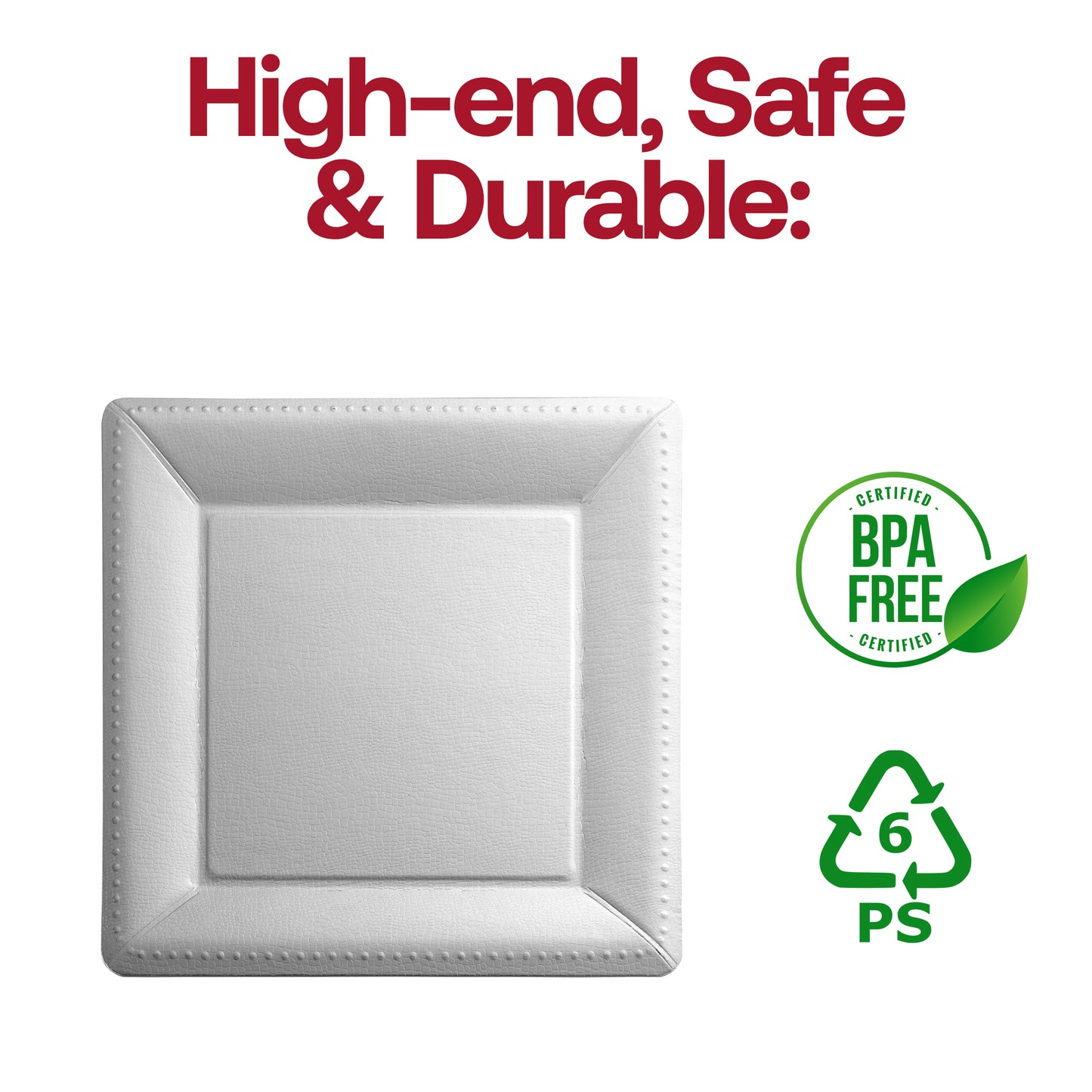 Silver Square Edge Beaded Paper Disposable Charger Plates (13")