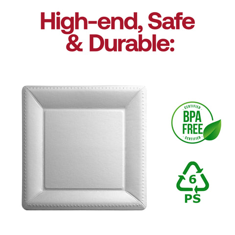 Silver Square Edge Beaded Paper Disposable Charger Plates (13