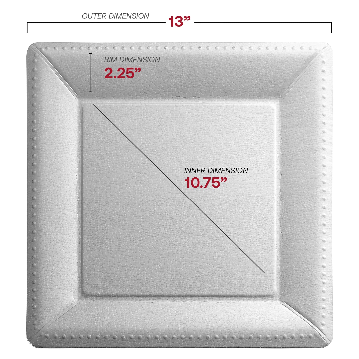 Silver Square Edge Beaded Paper Disposable Charger Plates (13")