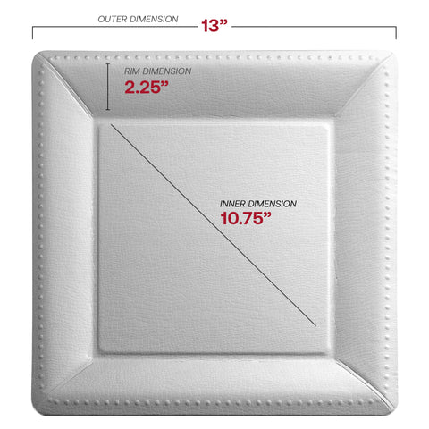 Silver Square Edge Beaded Paper Disposable Charger Plates (13