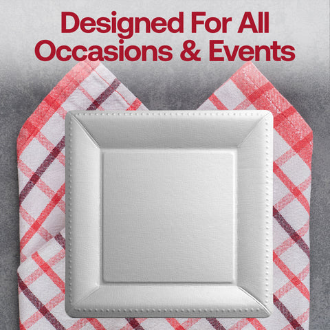 Silver Square Edge Beaded Paper Disposable Charger Plates (13