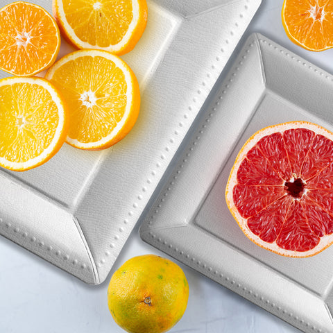 Silver Square Edge Beaded Paper Disposable Charger Plates (13