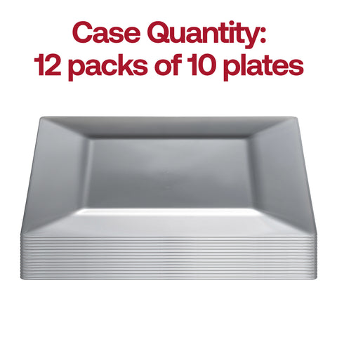 Silver Square Disposable Plastic Dinner Plates (9.5