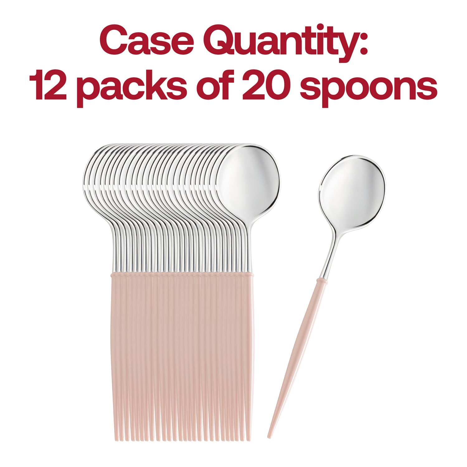 Silver with Pink Handle Moderno Disposable Plastic Dinner Spoons Quantity | The Kaya Collection